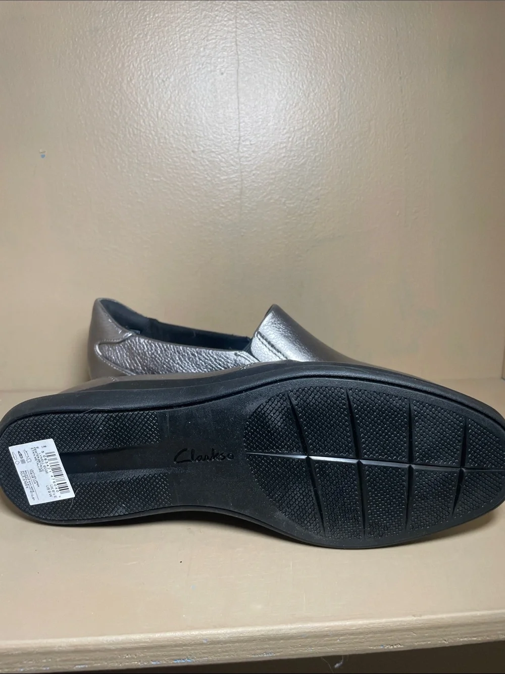 Women’s Metallic Silver Slip-On Shoe: Clark’s Lynell Egde